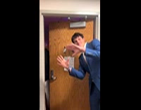 Three men newscast inside girl dorm room