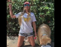 Mom flip the switch challenge with dog