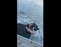 Man DJ host while on the ice hole at the backyard