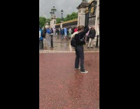 Woman in tube top poses at the gate railings
