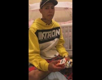 Person eating banana with pudding mix