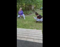 Woman crouch violet jacket Daddy Gang pictorial