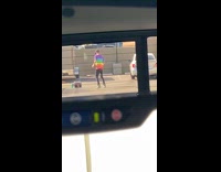 Guy rainbow shirt dance rear mirror speakers