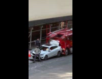 White car falls from car carrier truck pt 3