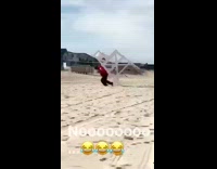 Guy moves white lifeguard chair beach fail 