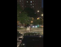 Two guys transport washing machine blue scooter 