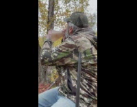 Dad blow horn to attract deer forest