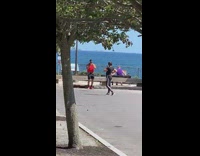 Girl black leggings side pose black railings