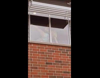 Woman twerk dance window glass brick wall