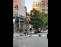 Man balancing giraffe unicycle while playing violin