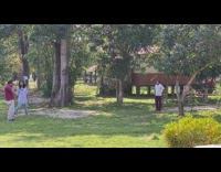 Couple jump shot far away each other