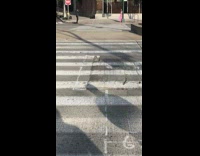 Long pink dress green streetlight girl sidewalk 