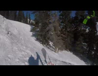 Guy skiing down mountain crashes into tree 