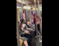 Man wearing Mandalorian costume on subway