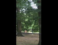 Shirtless guy white face mask poses park 