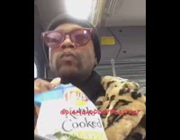 Man wearing fur coat and sunglasses eating chips on the bus gets caught and called "Kris Jenner"