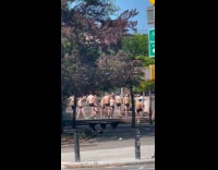 Group of men black boxers kicks park