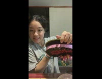 Lady flips chocolate cake upside down 