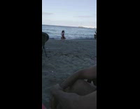 Woman red bikini Michael Jackson costume beach