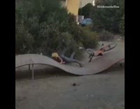 Guy falls off bicycle wavy ramp fail 