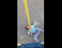 Collab Allfails - Red Hair Girl Hanging On Yellow Playground Equipment Falls On Head