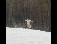 Brown pants guy double backflip skis beer 