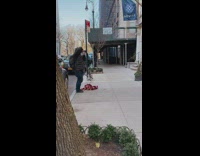 Woman in floral dress red carpet stairway