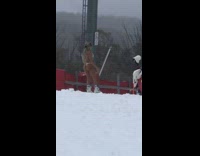 Girl bikini naked cold snow cable car