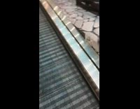 Man ride flat escalator inside mall walkway