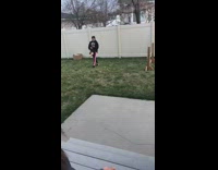 Girl ride toy horse phone in mouth