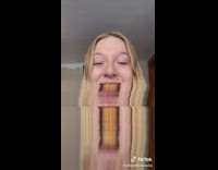 Girl tiktok filter yellow teeth 