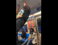 Collab Subway Creatures - Two guys black shirt pull ups with train handle bars