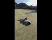 Girl tries to do jump kick fail 