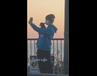 Man face mask selfie pet dog sunset