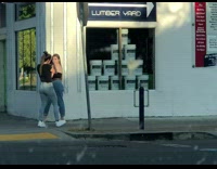 Black shirt girl closed lumber yard shop 