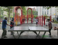 Old people play ping pong together chinatown