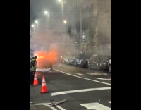 Collab WINY - Burning car on street man yells officer