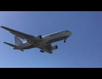 Closeup shot of the airplane lands on the runway