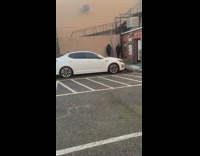 Two girls dance brown fence white car