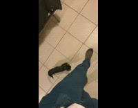 Little black cat follows guys everywhere around house