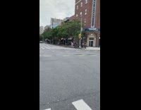 Pink shirt guy runs barefoot trips falls 