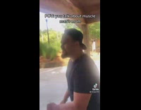 Muscle man screeches when he hears someone talk about mom