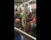Yellow pants girl lap dance guy subway 