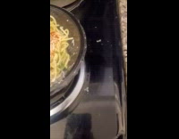 Spaghetti covered with a plastic knifed to open