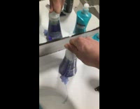 Guy pumps purple liquid soap weird noise 