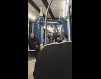Guy practices karate moves on metro train 
