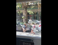 White sequin dress girl squats pink hair 