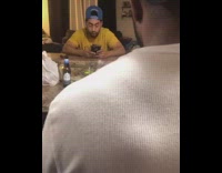 skit wine glass breaks black wig mom