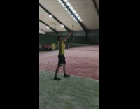 Guy drops racket before serving 