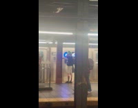 Man wear lizard animal mask in subway